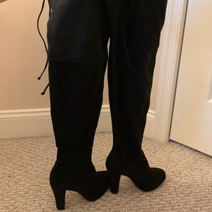 Thigh high suede heeled boots